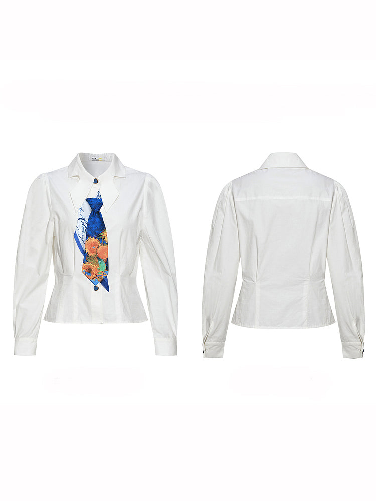 向日葵の花咲くネクタイとテオへの手紙スカーフとショートブラウス