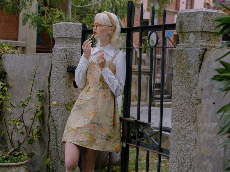 彩色の花柄刺繍キャミソールワンピース