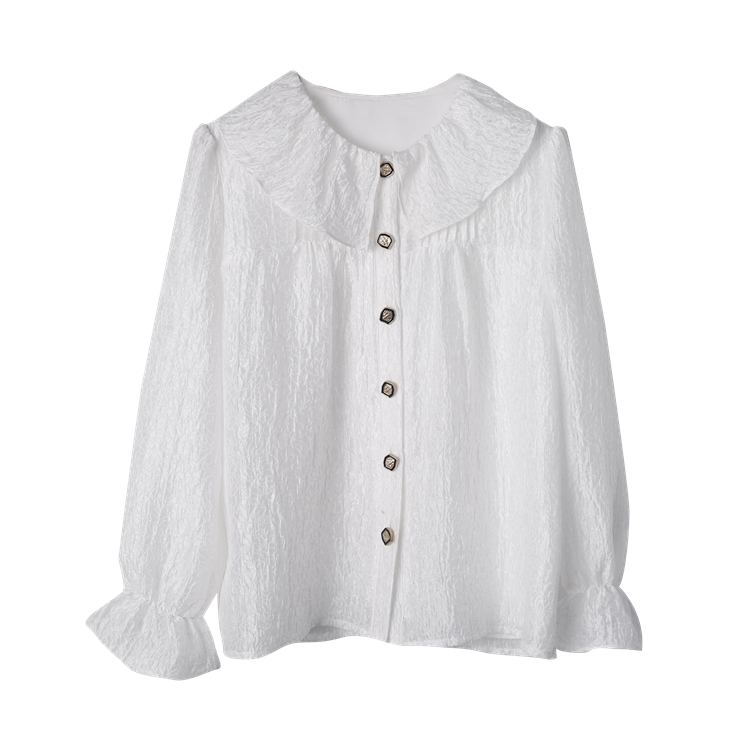 純白のお嬢様のフレンチブラウスとハイウエストスカート