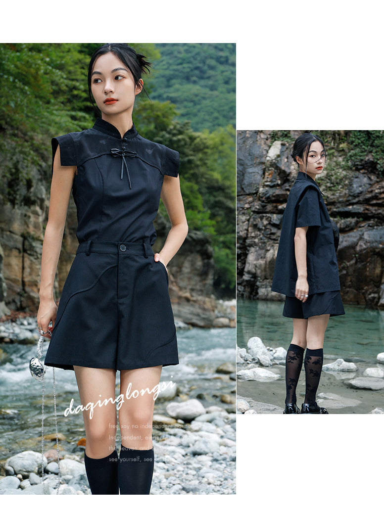 濡羽色のお嬢様チャイナショートパンツ