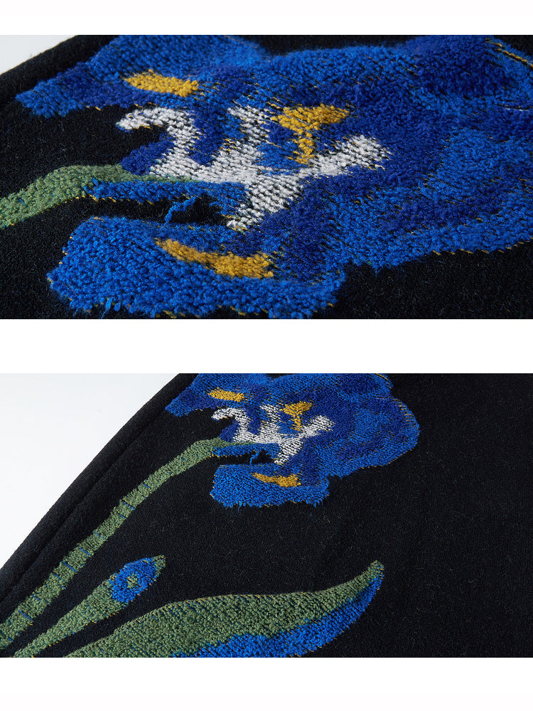 アイリスの花の刺繍ハーフニットスカート