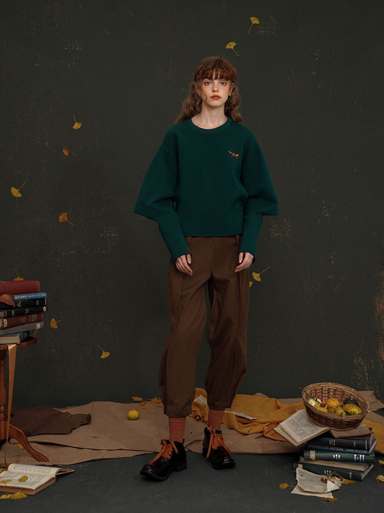 赤狐の刺繍ポインテッドスウェット