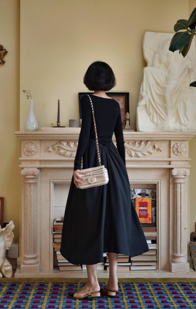 濡羽色の貴婦人パッチワークワンピース