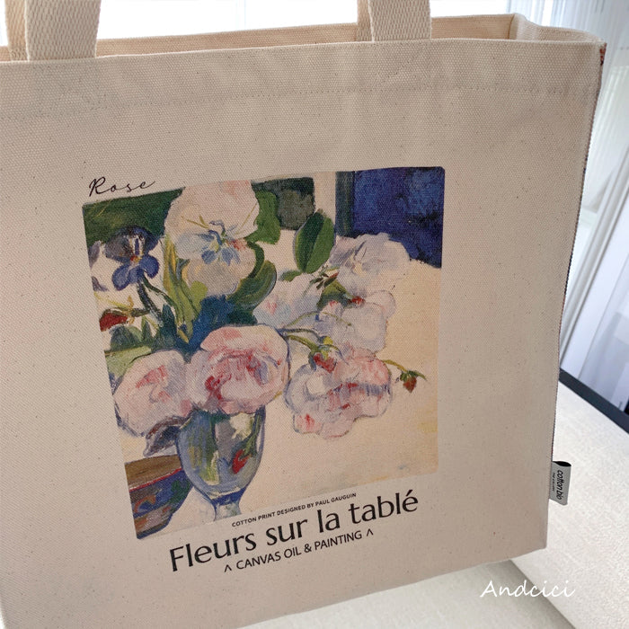 Flowers and a Bowl of Fruit on a Tableトートバッグ