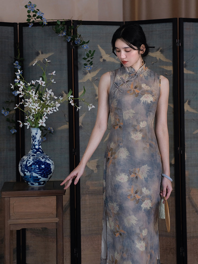 幽谷の花模様レトロチャイナワンピース