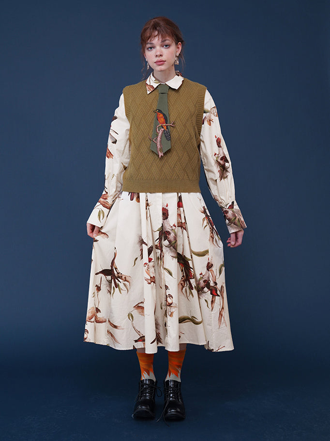 枝に遊ぶ小鳥の刺繍ネクタイ