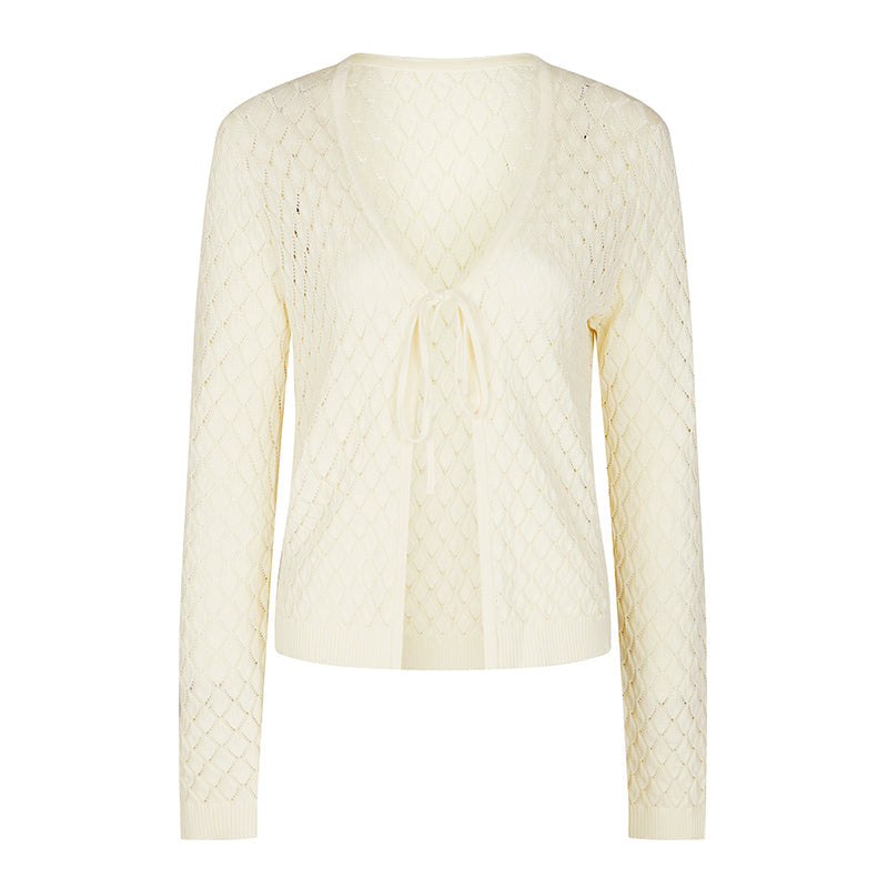 幾何学柄のスリムニットカーディガン