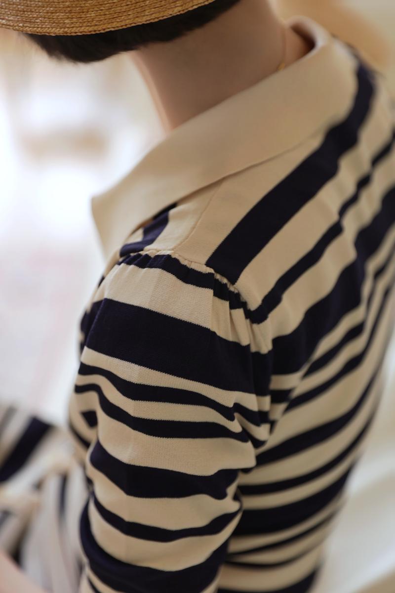 深縹の縞模様ポロニットワンピース