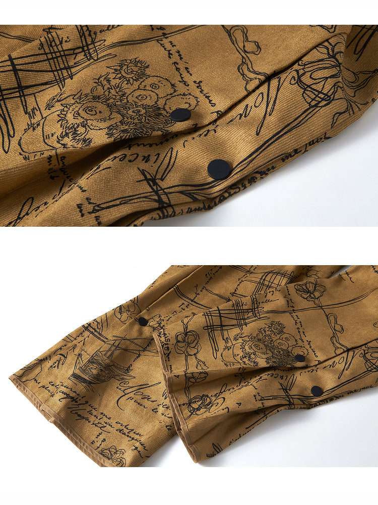 向日葵の図案柄コーデュロイパンツ