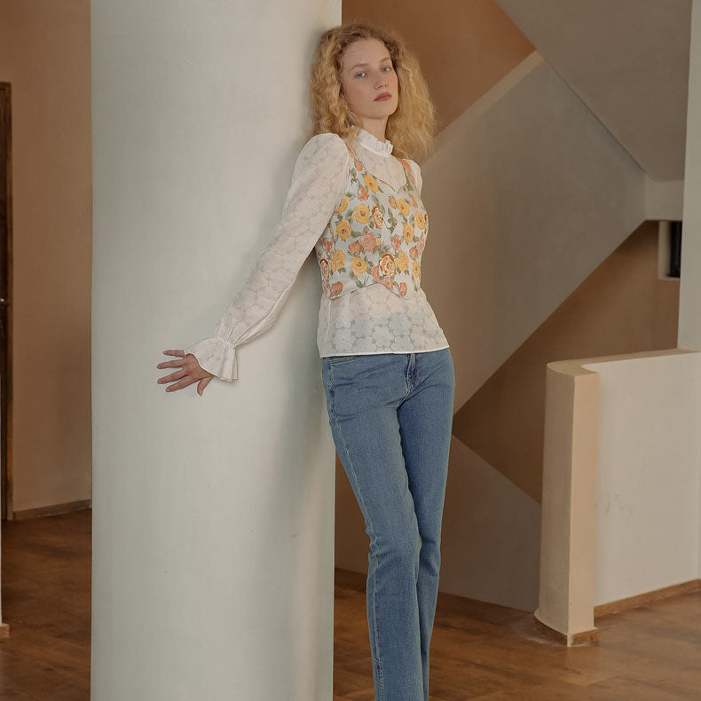 油絵絵画の花刺繍ベスト