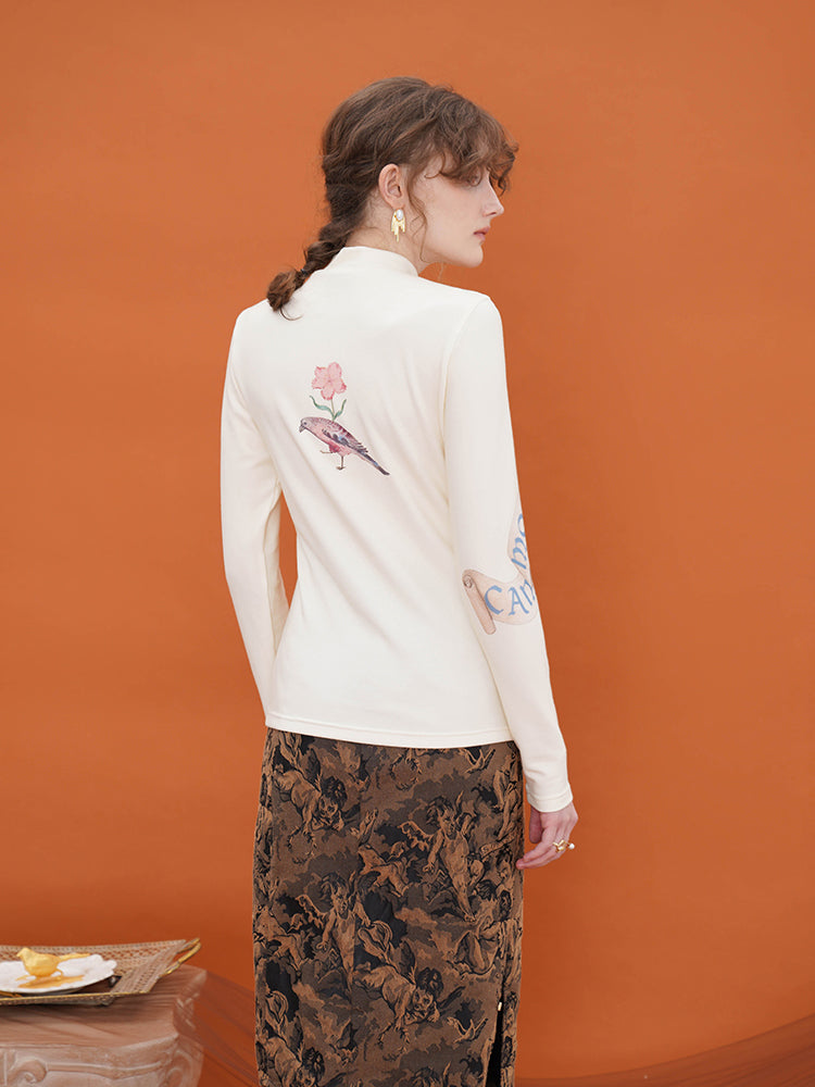 中世絵画の天使柄スリムトップス