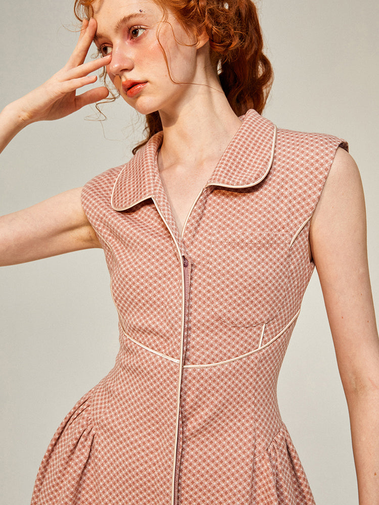 薄紅のお嬢様の格子縞ワンピース