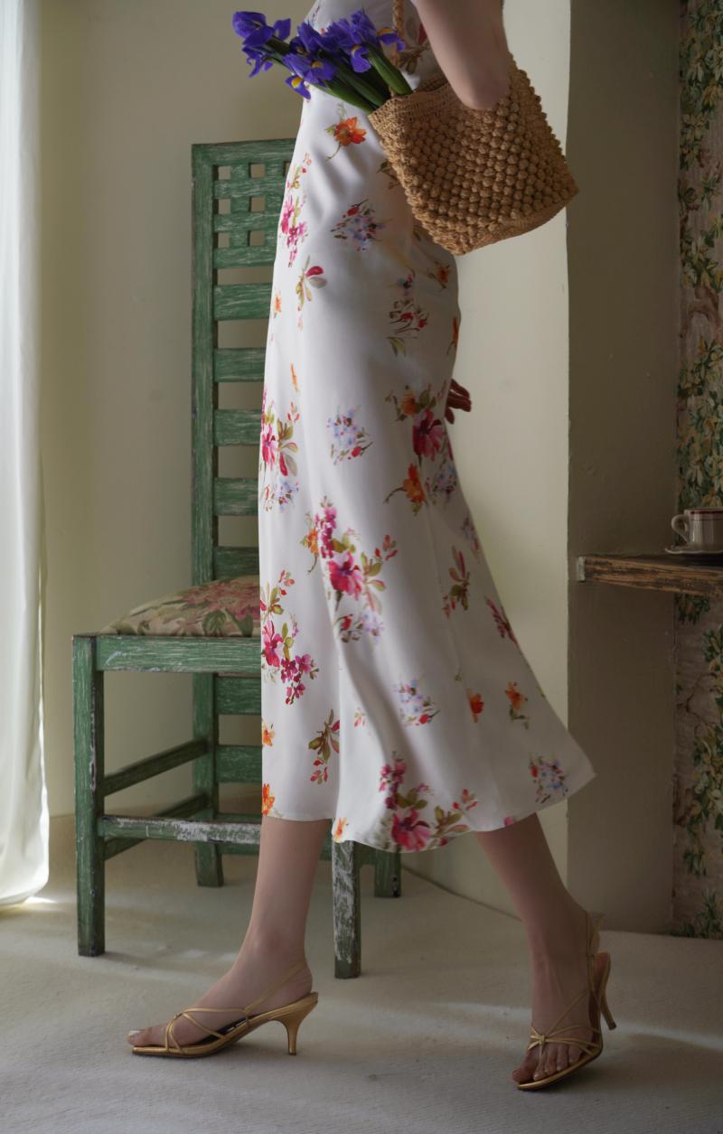 花卉図の水彩画クラシカルワンピース