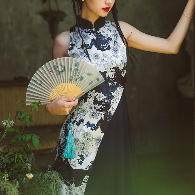 ink green flower line drawing cheongsam dress remulia ink green flower line drawing cheongsam dress remulia