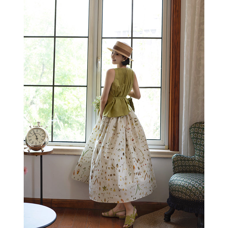 若葉色の婦人ノースリーブトップス