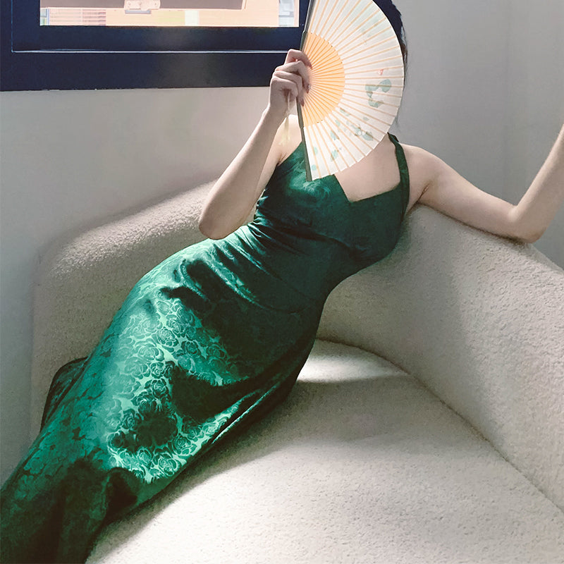 Dark green rose pattern elegant dress remulia Dark green rose pattern elegant dress remulia