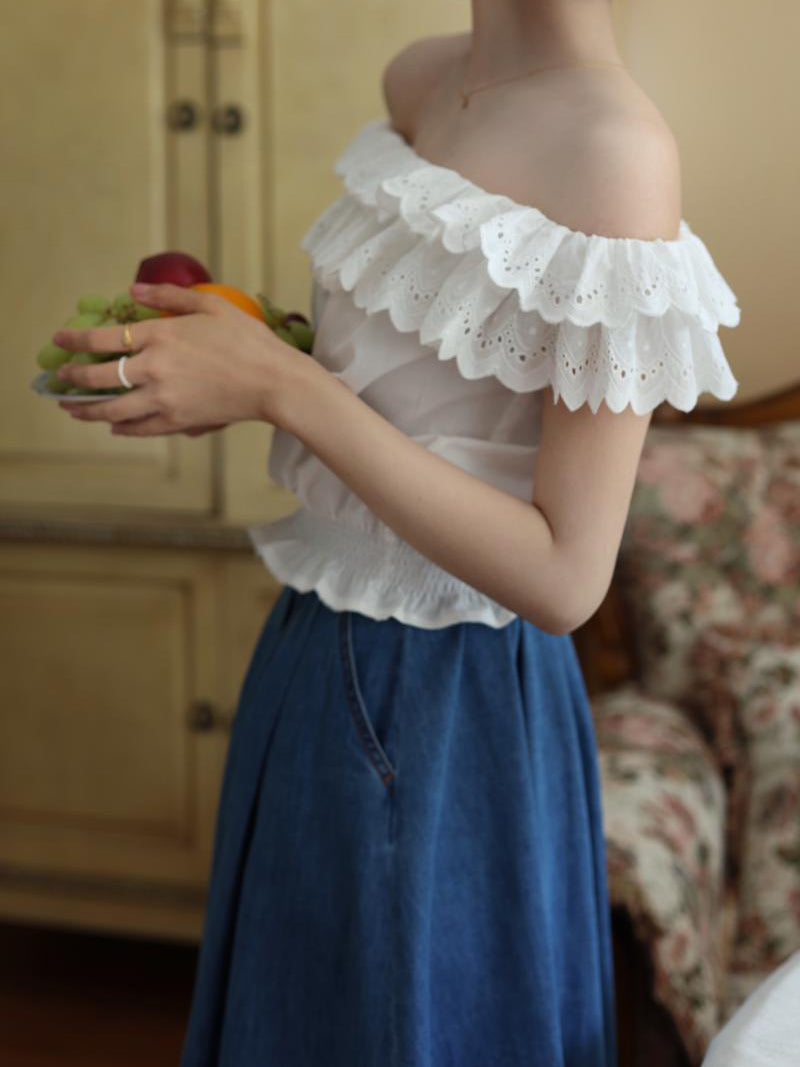 青藍色のお嬢様デニムスカート