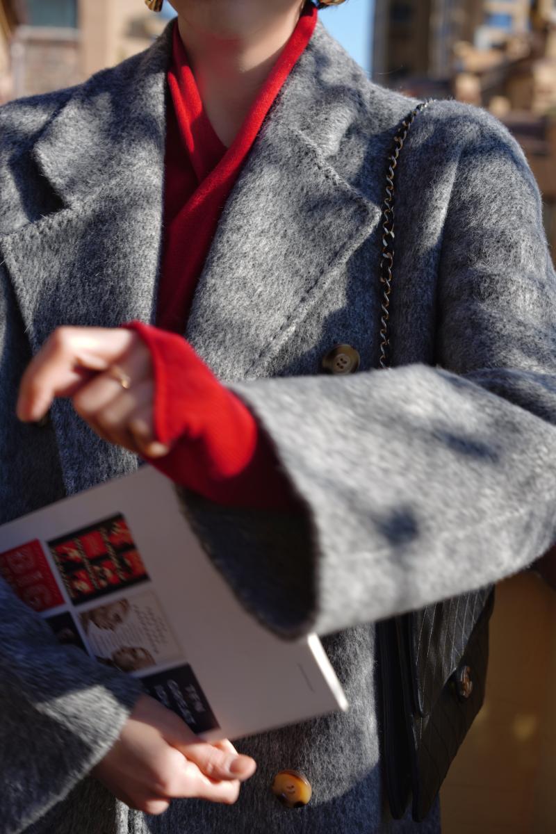 黒灰の貴婦人ロングウールコート