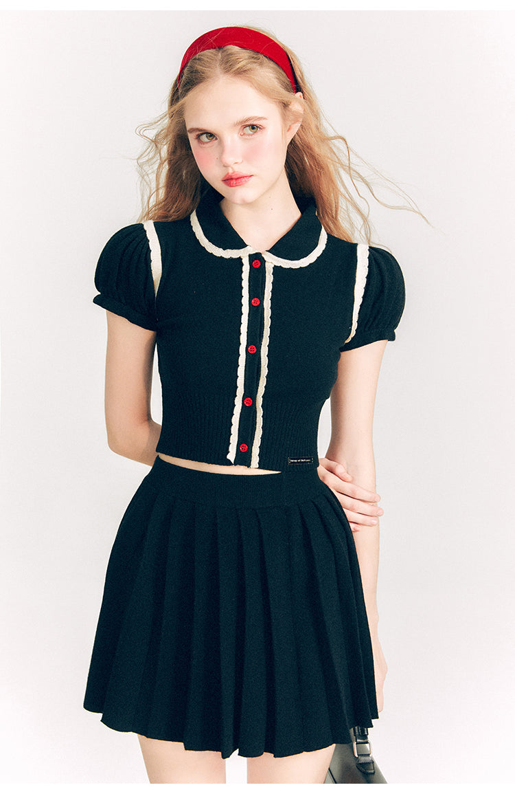 西洋少女の文学ニットショートトップスとニットショートスカート