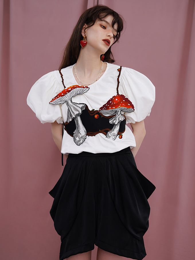 森のきのこの刺繍ビスチェ