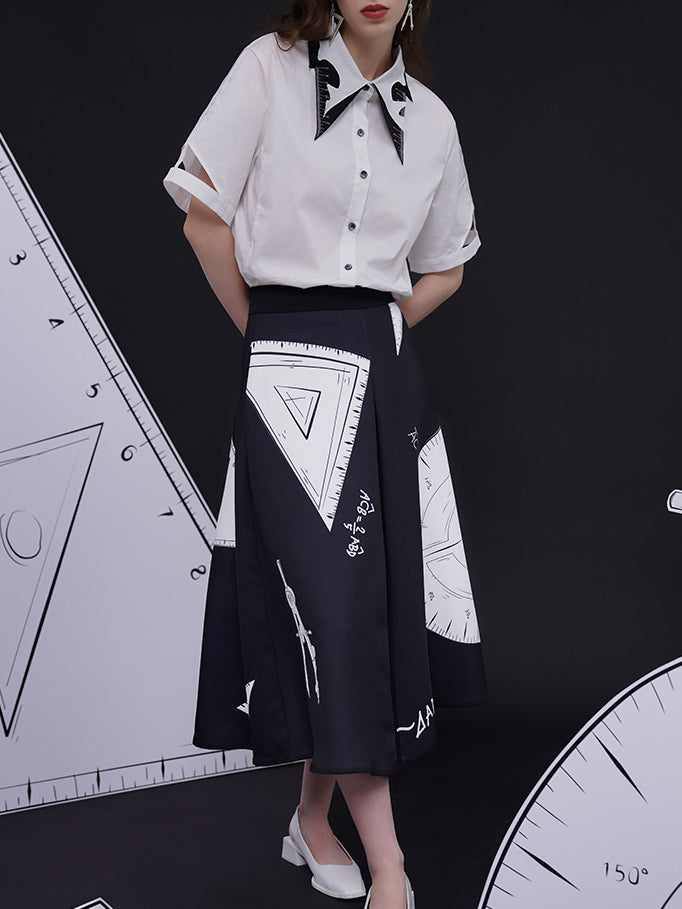 直線定規の刺繍襟ブラウス