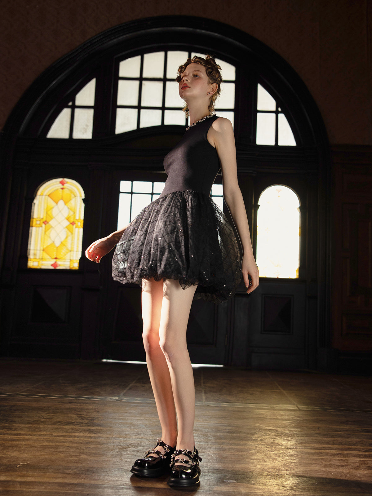 漆黒の夜空色ドッキングワンピース