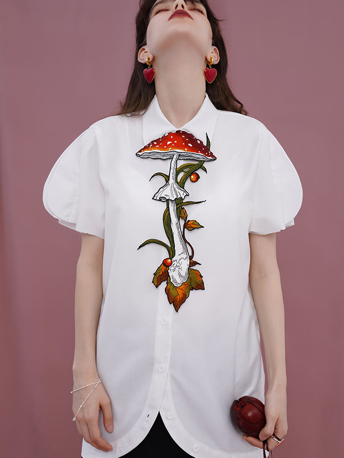 森のきのこの刺繍ネクタイ