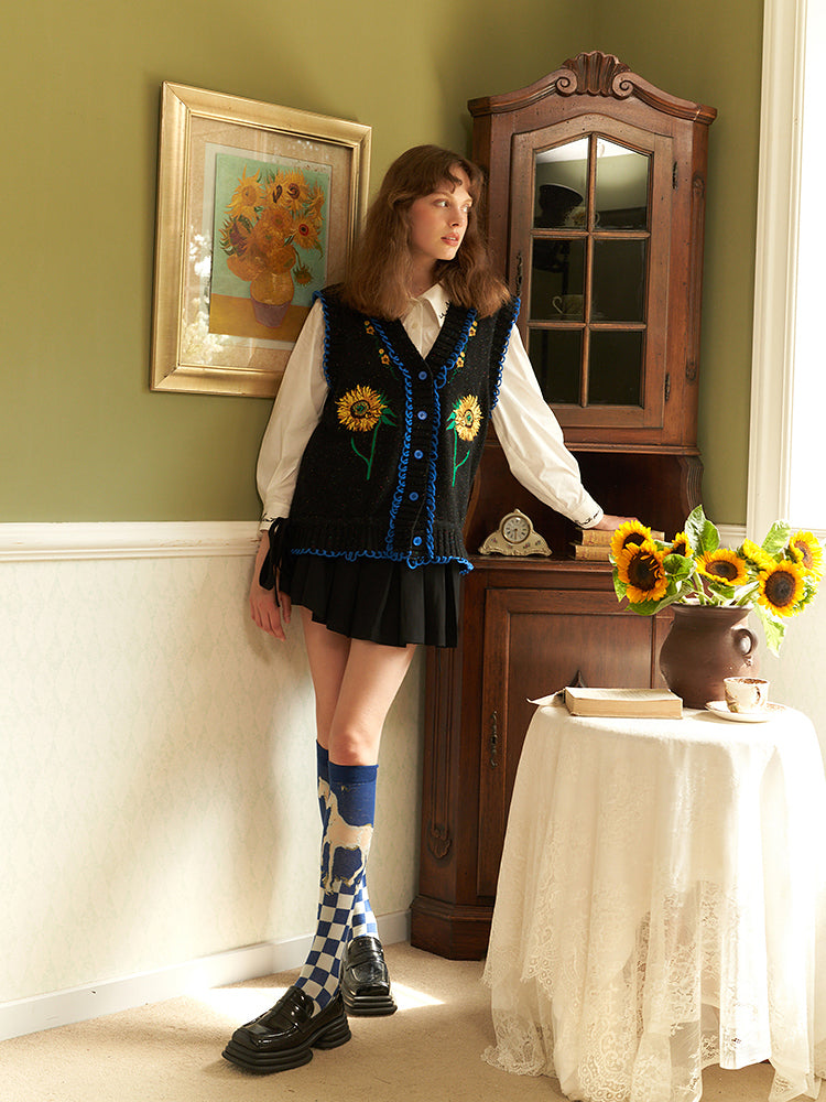 向日葵刺繍のベストカーディガン