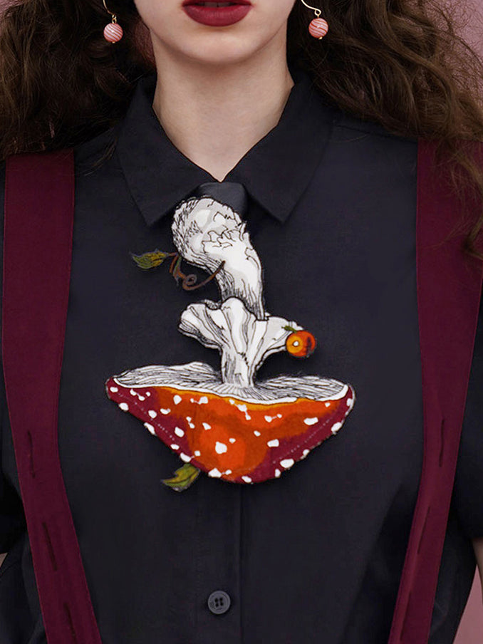 森のきのこの刺繍ネクタイ