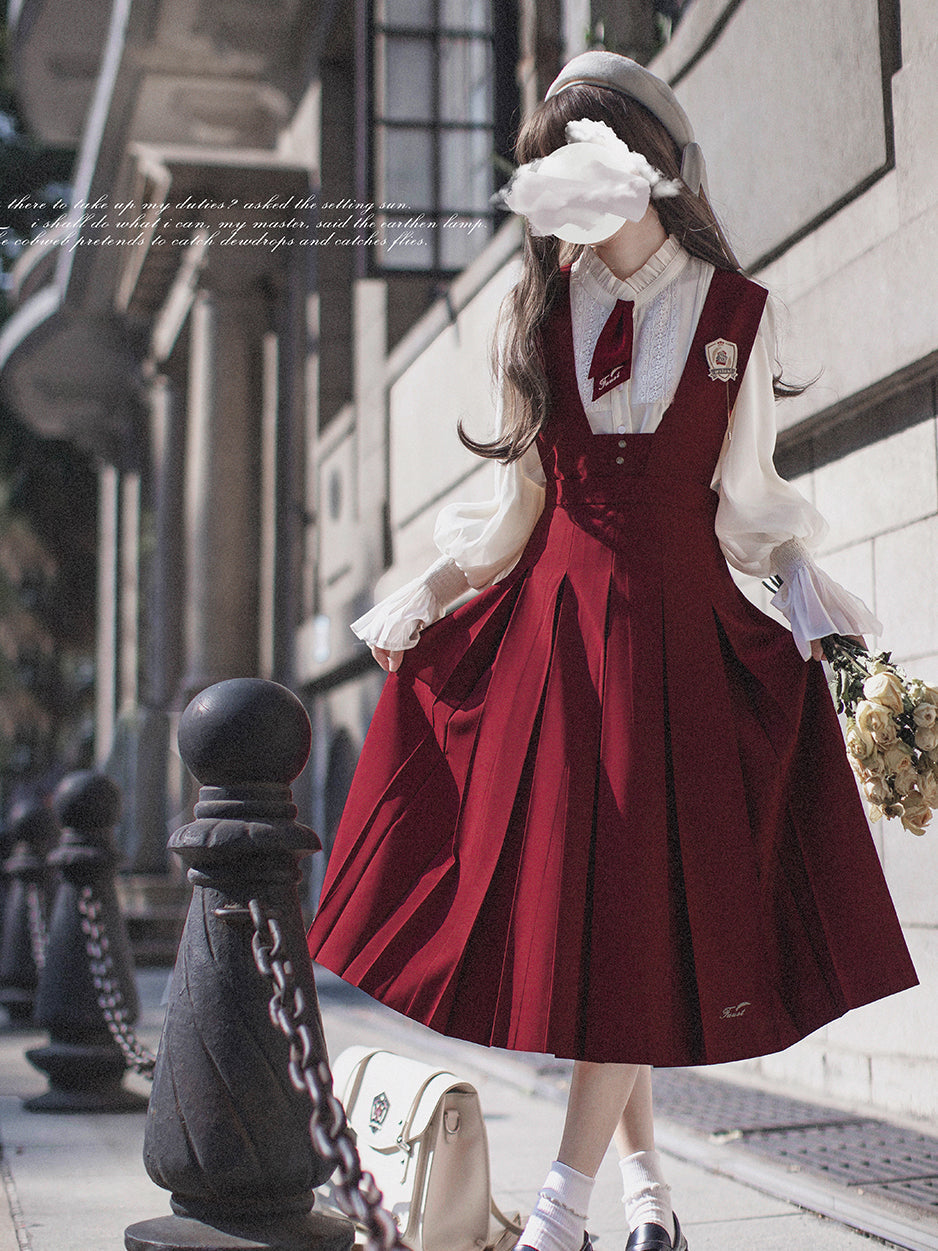 葡萄酒の文学少女ジャンパースカートとブラウス