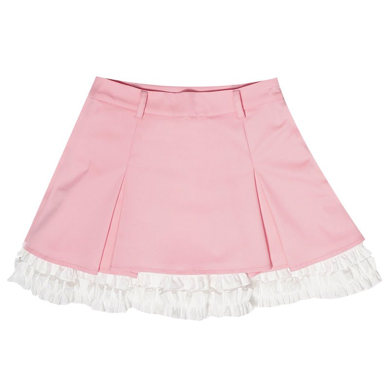 Pleated delicate lace contrast color skirt