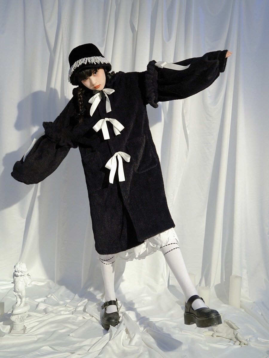 Rabbit ears plush bubble bow coat