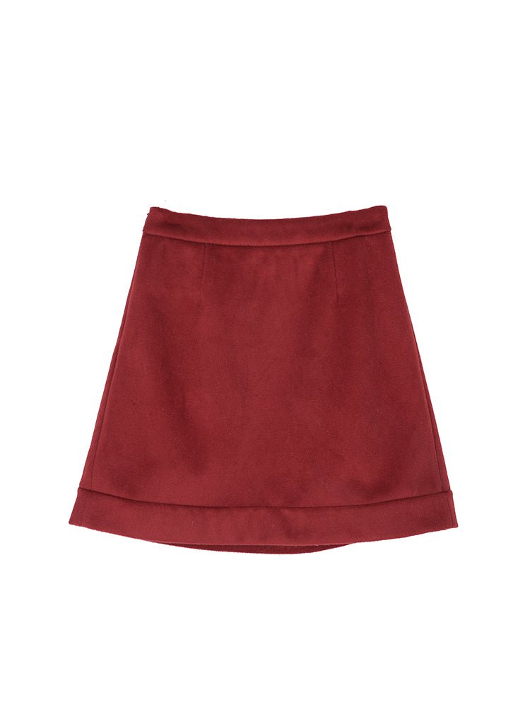 Red Woolen Skirt Loose Retro Short A-Line Skirt