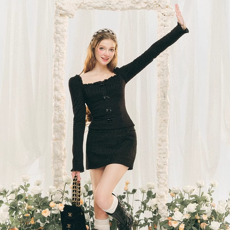 Retro Bra Top Square Neck German Velvet Sweater