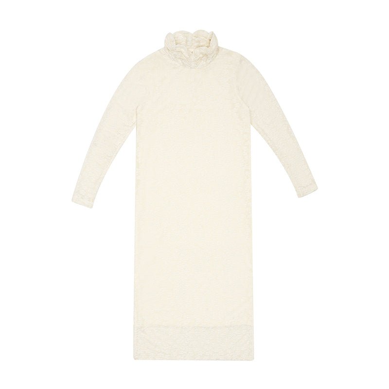 Retro high collar slit bottling dress mid-length skirt