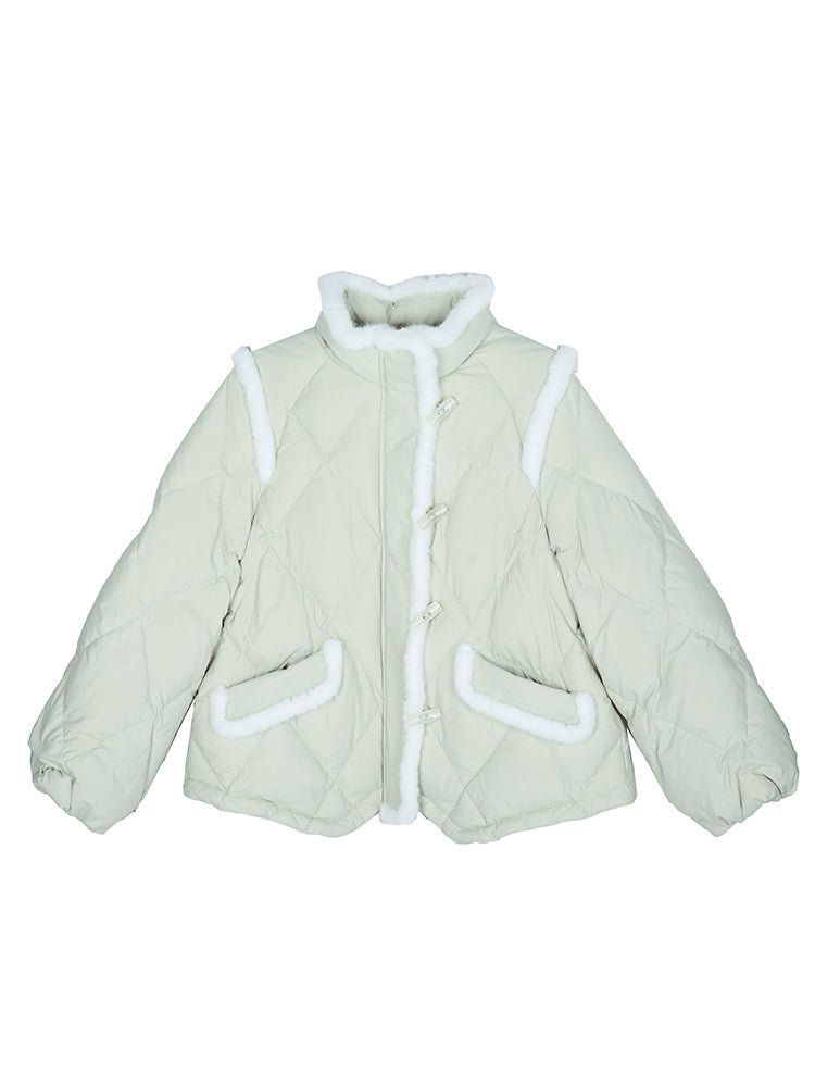 Rhombus quilted short 90 white duck down jacket