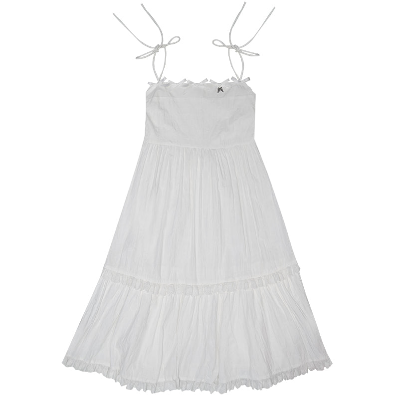 Ribbon plaid lace suspender long skirt