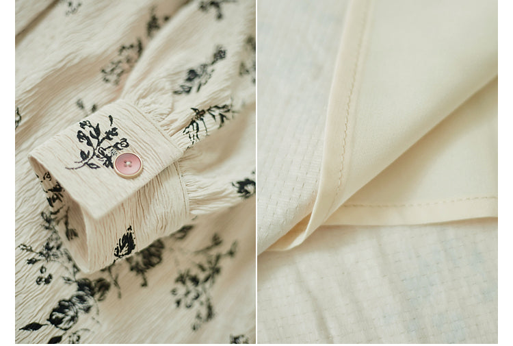 月影の花模様フレンチレトロワンピース