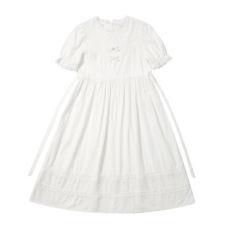 Round neck high waist puff sleeves dress