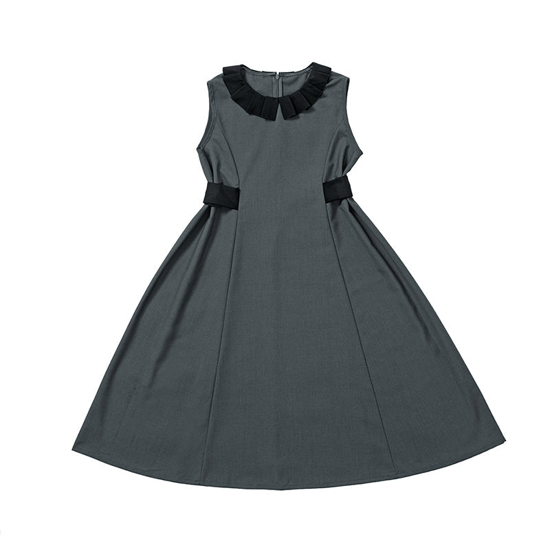 Round Neck Sleeveless Pleated Waist Drape Suit Dress