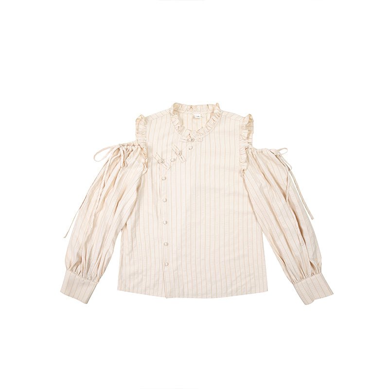 Shallot good tailor buckle striped long-sleeved shirt