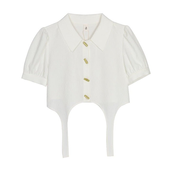 Shallot good tailoring white texture puff sleeve shirt