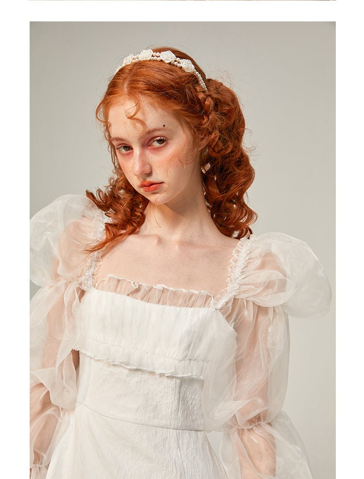 Small white skirt puff sleeve gauze skirt