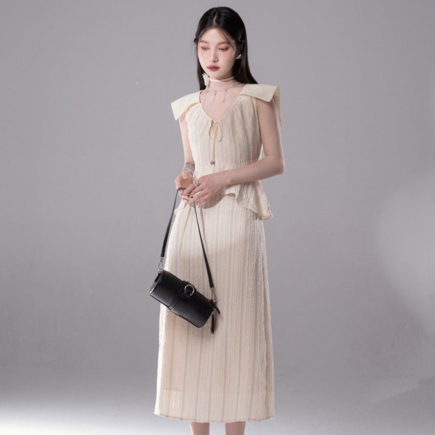 Elegant shoulder collar layered dress remulia Elegant shoulder collar layered dress remulia