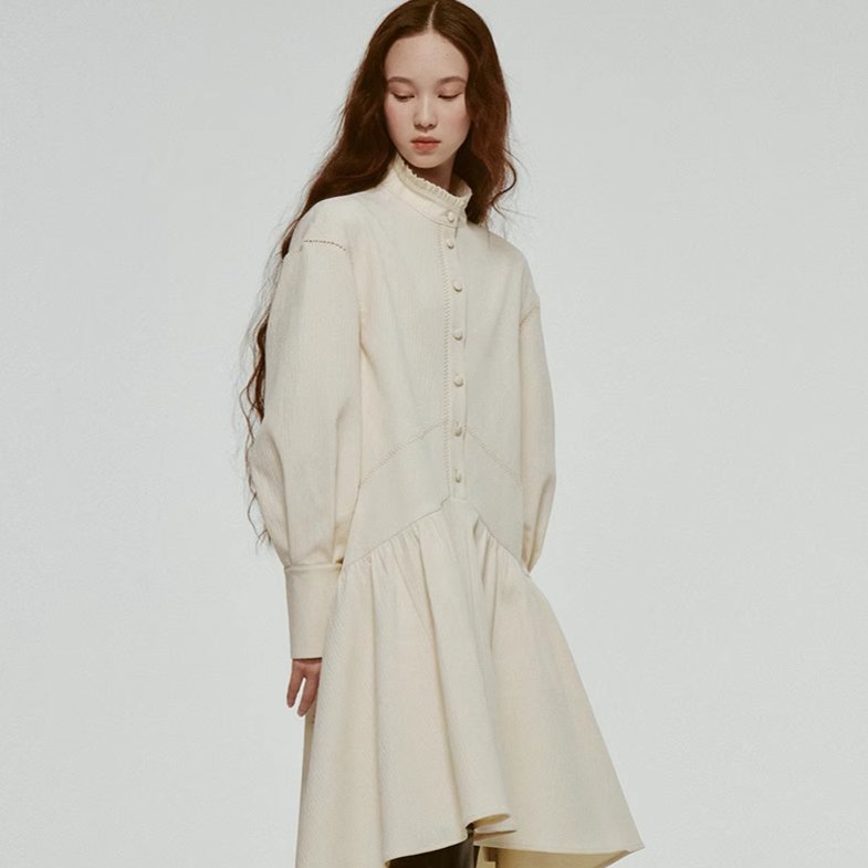 Texture plaid Earl cream lazy French dress