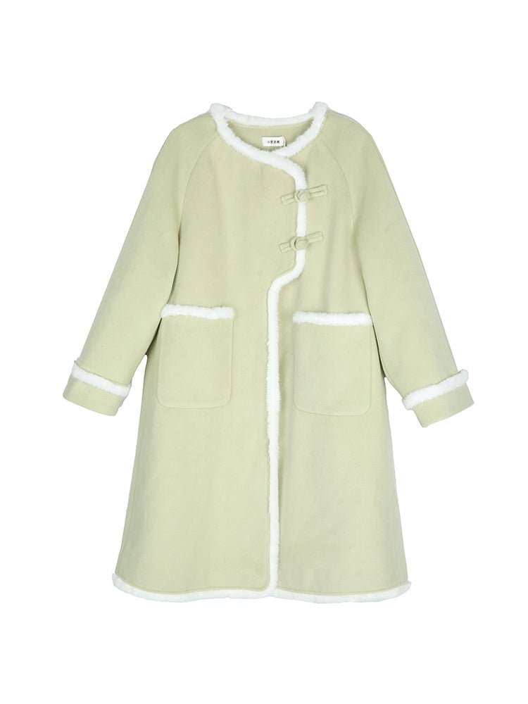 Woolen Coat Mid-Length Loose Buckle Furry Coat