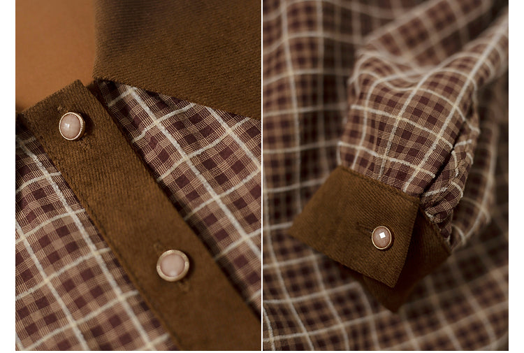 灰茶格子縞の文学レトロワンピース