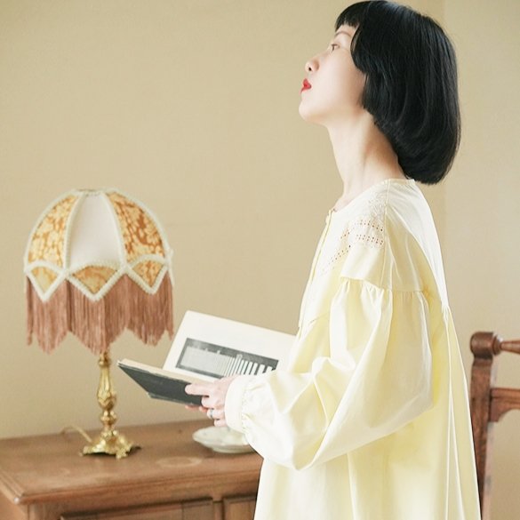 Yellow dress simple round neck temperament skirt