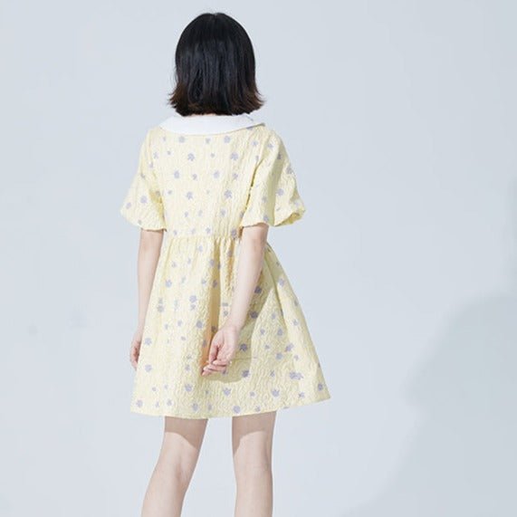 Yellow jacquard doll collar dress