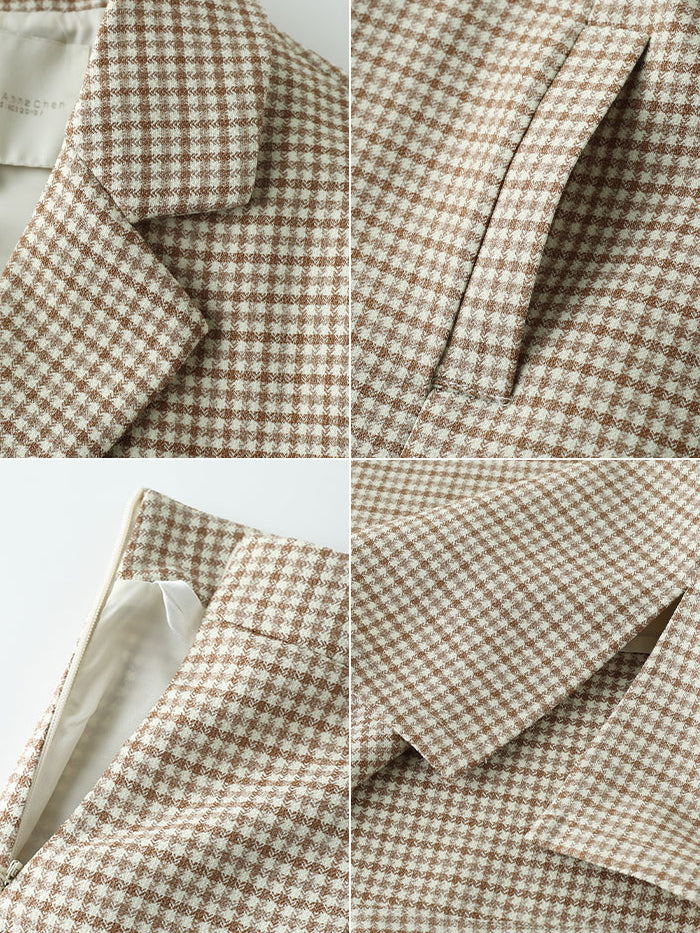 千鳥格子縞ショートジャケットとアシンメトリースカート